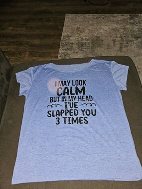 Women’s Light Blue Graphic Short Sleeve Tee - Calm Slapped You Design